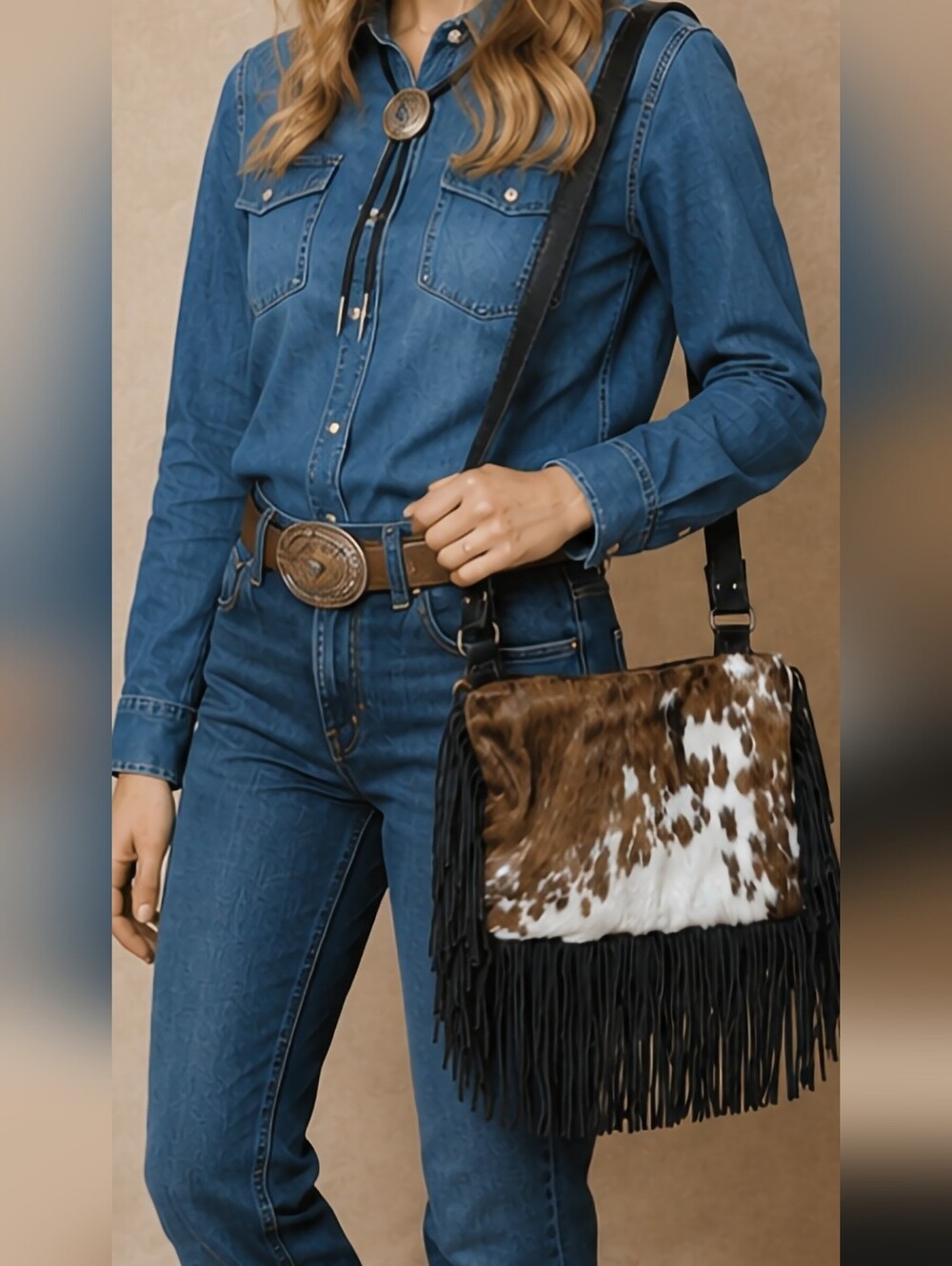 Vintage Paola del Lungo Fringe Tassel Bag Western Made In Italy Suede Fur